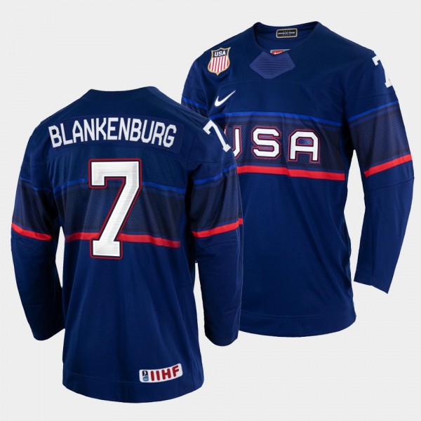 Nick Blankenburg 2022 IIHF World Championship USA Hockey #7 Navy Jersey Away