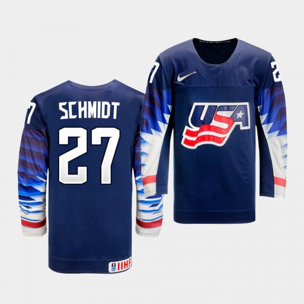 USA Team Roman Schmidt 2021 IIHF Ice Hockey U18 World Championship #27 Away Navy Jersey