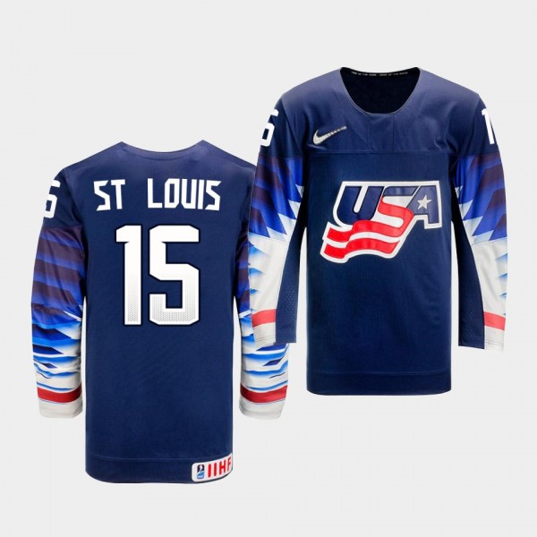USA Team Ryan St. Louis 2021 IIHF Ice Hockey U18 World Championship #15 Away Navy Jersey