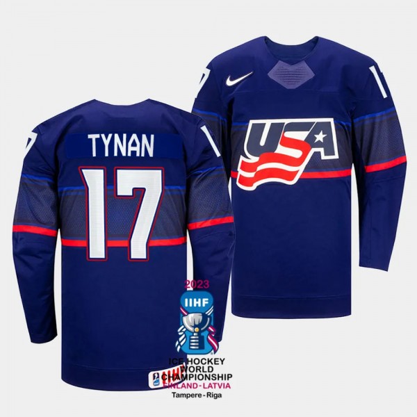T.J. Tynan 2023 IIHF World Championship USA #17 Bl...