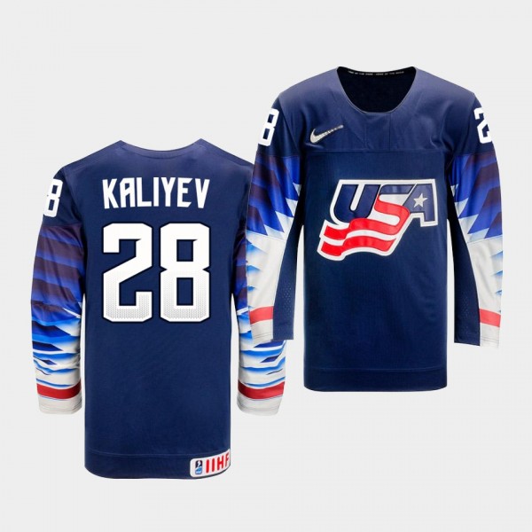 Arthur Kaliyev USA Team 2021 IIHF World Junior Championship Jersey Away Navy