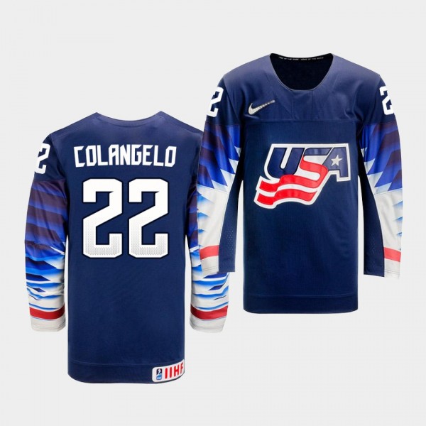 Sam Colangelo USA Team 2021 IIHF World Junior Championship Jersey Away Navy