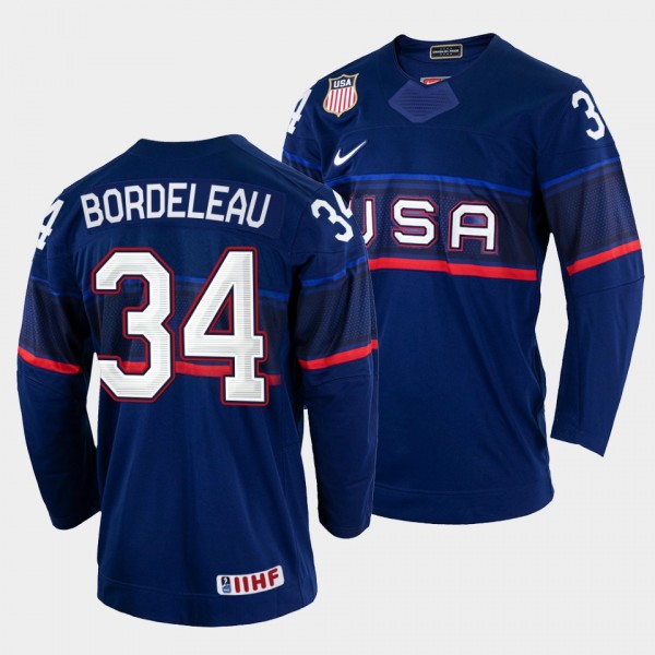 Thomas Bordeleau 2022 IIHF World Championship USA Hockey #34 Navy Jersey Away