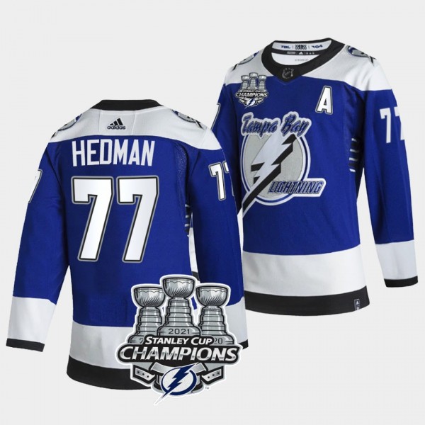 3x Stanley Cup Champions Tampa Bay Lightning Victor Hedman Blue Reverse Retro 77 Jersey