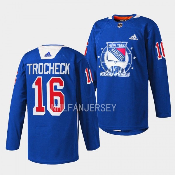 Vincent Trocheck #16 New York Rangers 2022 Garden of Dreams Warmups Blue Jersey