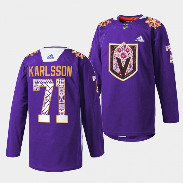 William Karlsson Golden Knights #71 Hispanic Heritage 2021 Warmup Jersey Purple
