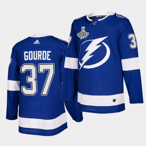Tampa Bay Lightning Yanni Gourde 2020 Stanley Cup Champions Authentic Home Blue Men Jersey