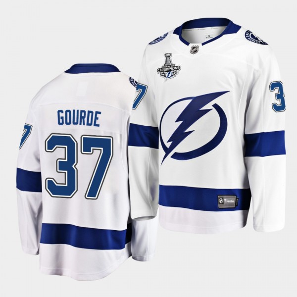 Tampa Bay Lightning Yanni Gourde 2020 Stanley Cup Champions Away White Men Jersey