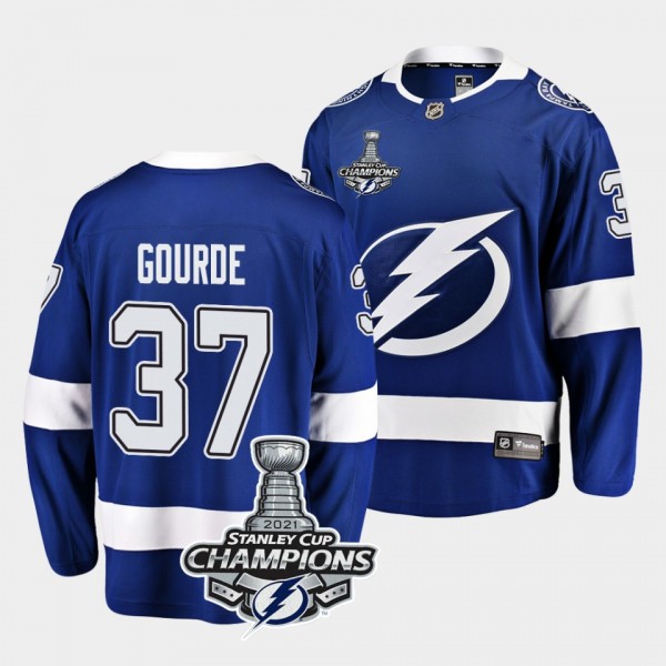 2021 Stanley Cup Champions Tampa Bay Lightning Yanni Gourde Blue Home 37 Jersey